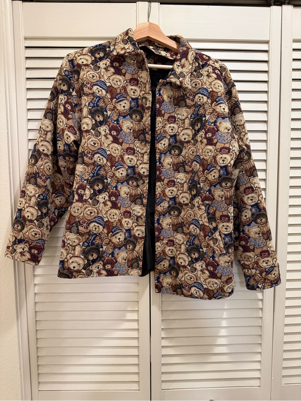 Teddy Bear Print Button-Up Jacket
